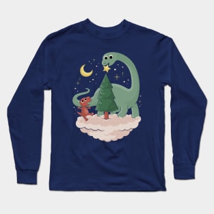 Dinosaur Christmas Tree Star Long Sleeve T-Shirt